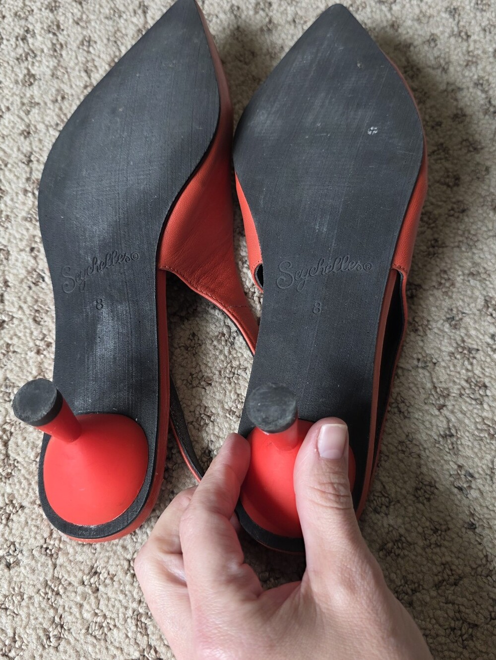 Seychelles Orange Leather Pointed Slingback Pumps - Picture 5 of 6